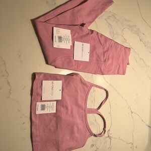 Beyond Yoga Pink Leggings and Sports Bra Set
